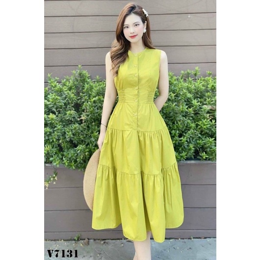 Đầm Size dươi 45kg Xanh Bơ Dáng Dài Bo Nhún eo Tầng Xoè