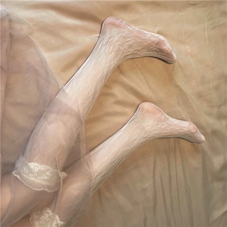 Super thin sweet summer socks white bow Japanese cute girls high transparent tube sexy knee socks women
