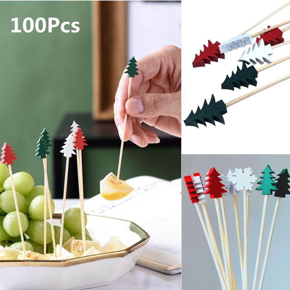 Set 100 Tăm Ghim Trái Cây / Tráng Miệng Nhiều Màu Sắc Trang Trí Tiệc Giáng Sinh