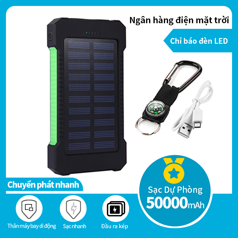 Pin sạc dự phòng năng lượng mặt trời, bin sạc dự phòng 50000mAh - Pin phone - có đèn pin