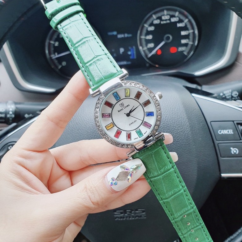 Đồng hồ nữ dây da Royal viền đá sang chảnh thời trang