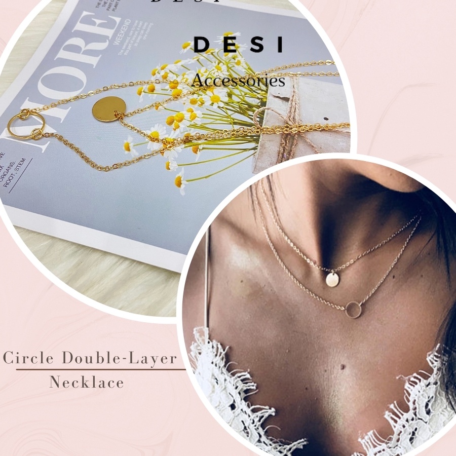 Dây chuyền nữ, vòng cổ nữ sequin DESI circle double-layer phong cách Hàn Quốc retro, cá tính