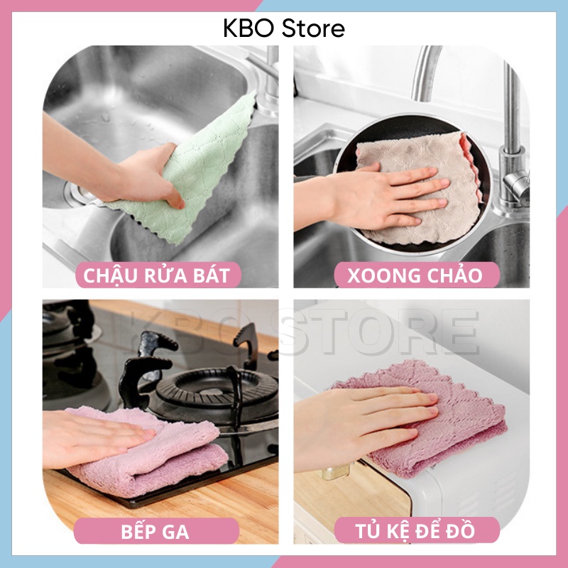 Khăn lau bếp đa năng siêu thấm 2 mặt dày dặn 25x25 cm lau bát đũa lau bàn ghế KBO Shop KBO025