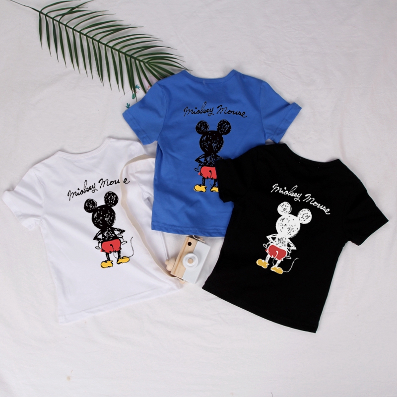 Áo Thun Tay Ngắn 2 Mặt Hình Chuột Mickey 10 Màu Cho Bé