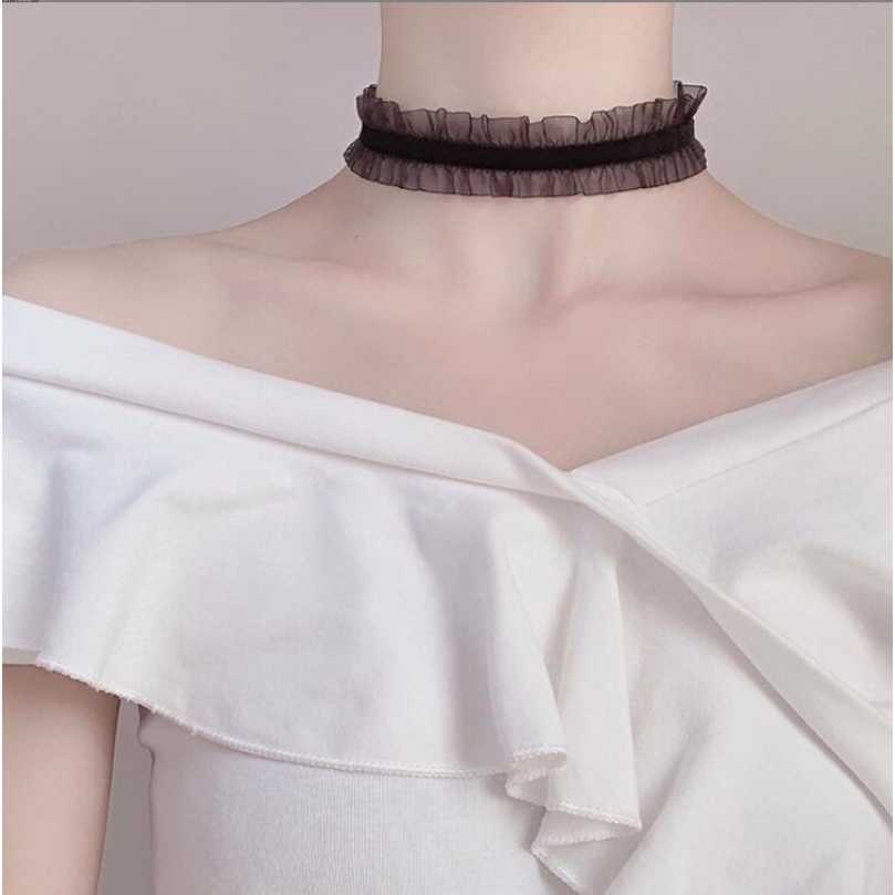 Vòng cổ dây chuyền choker vải ren co giãn phong cách cá tính dành cho nữ