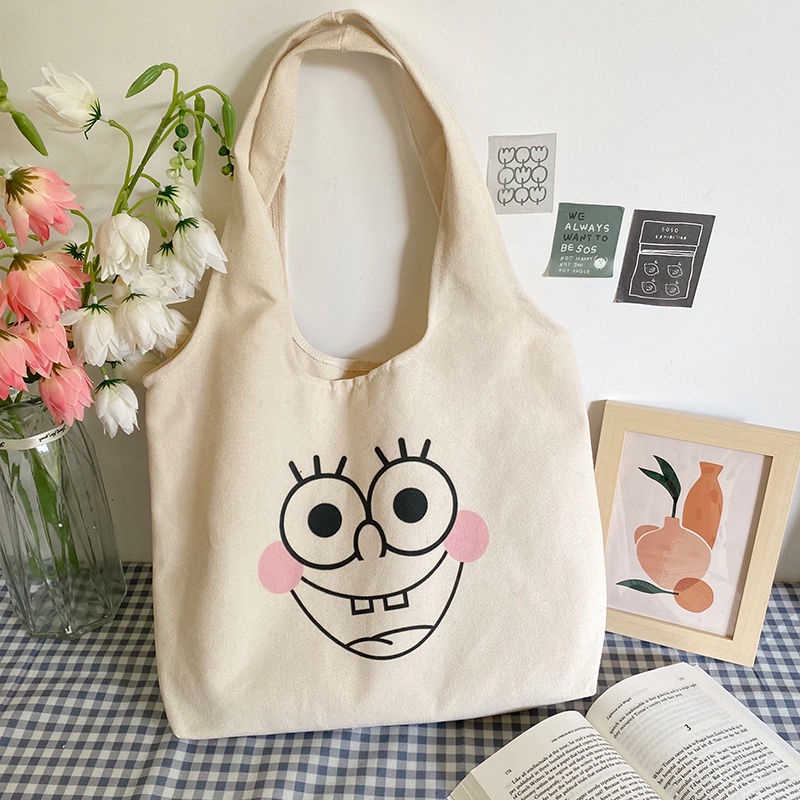 Túi Xách Canvas Họa Tiết Hoạt Hình Phong Cách Hàn Quốc Cho Nữ Sinh