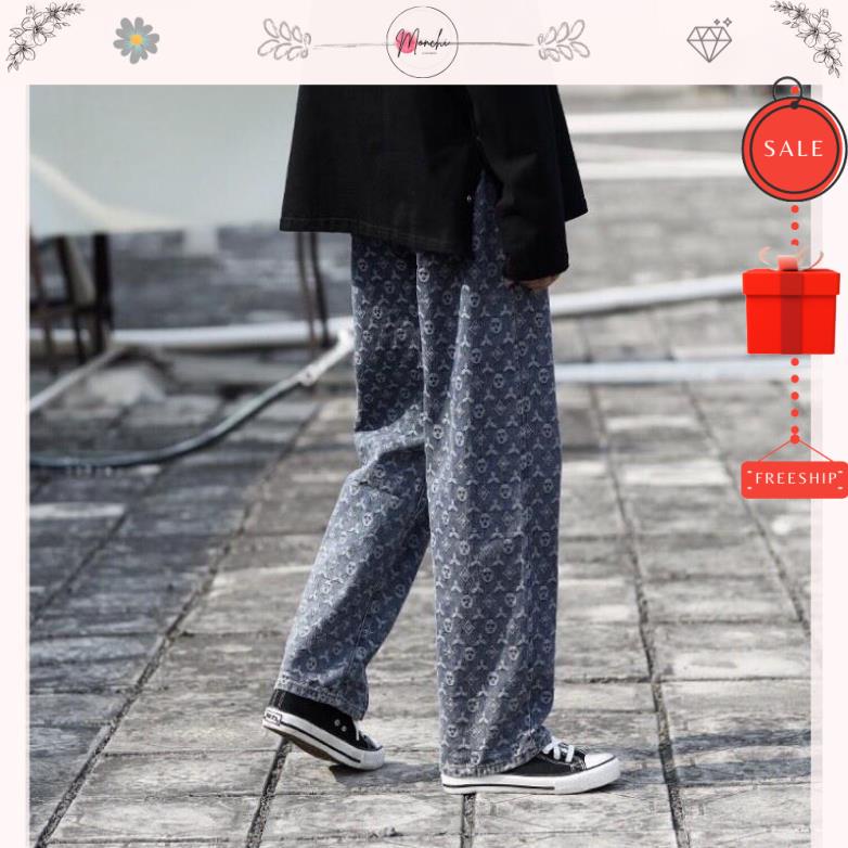 Quần Jeans LV Ống Đứng In Họa Tiết Phong Cách Hàn Quốc Size S,M,L,XL,XXL
