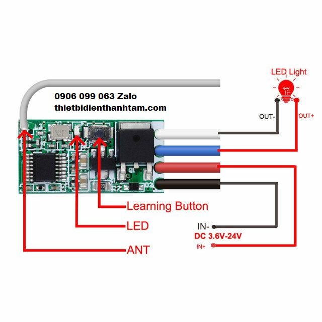 Mạch Thu RF 433MHz Điều Khiển Tắt Mở Led Mini 3.6V ~ 24VDC