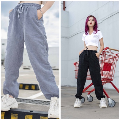 Quần Jogger Bo Ống Chất Vải Nhung 2 Màu Đen Xám Phong Cách Unisex ZoZo