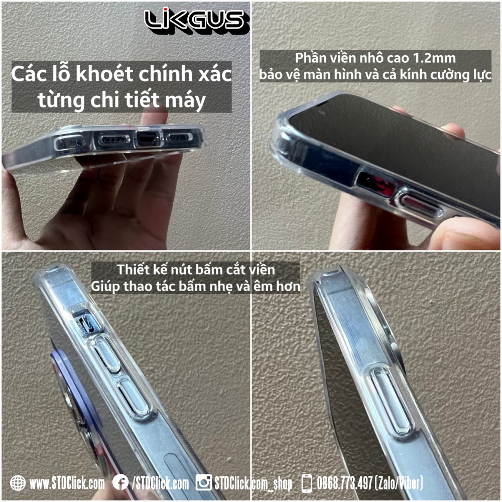 ỐP LƯNG IPHONE 14 PRO MAX - 14 PLUS - 13 PRO MAX - 13 LIKGUS CHÍNH HÃNG LƯNG NHỰA CỨNG TRONG VÂN THOM BROWNE VIỀN DẺO