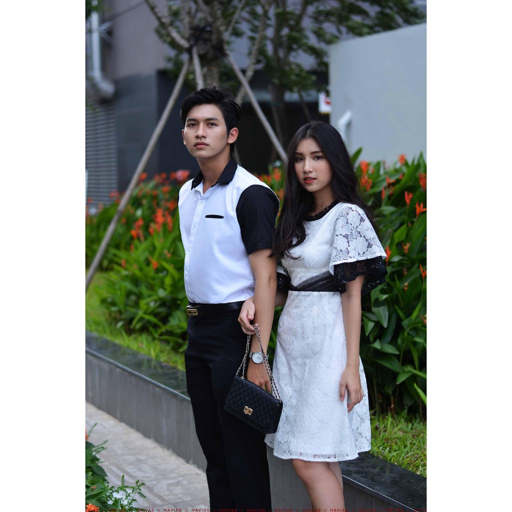 Sơ Mi Black Short Sleeve White Shirt with Hidden Pocket HAVIAS