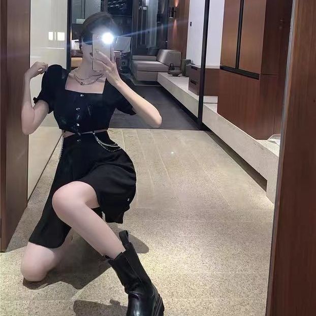 Đầm Đen Khoét Eo Thiết Kế Rỗng Thời Trang Mùa Hè Cho Nữ