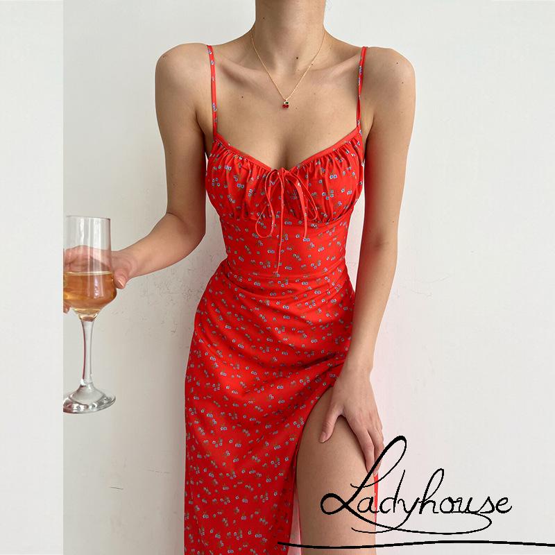 Đầm Dài Hai Dây Không Tay Xẻ Tà In Họa Tiết Hoa Thời Trang Mùa Hè Cho Nữ