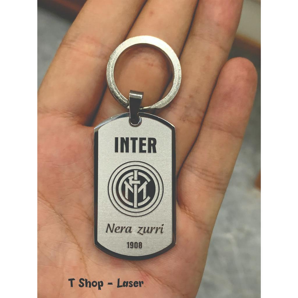 Móc khóa bóng đá khắc laser 2 mặt, Móc khóa inox khắc hình đội bóng