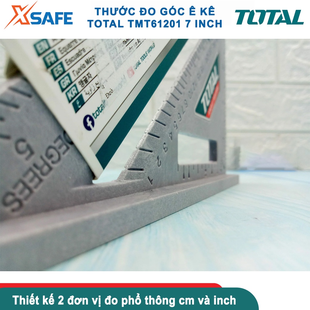 Thước ê ke 7 inch TOTAL TMT61201 Thước đo góc kích thước 7in*7in, chất liệu PA6, trọng lượng thước nhẹ chịu tác động cao