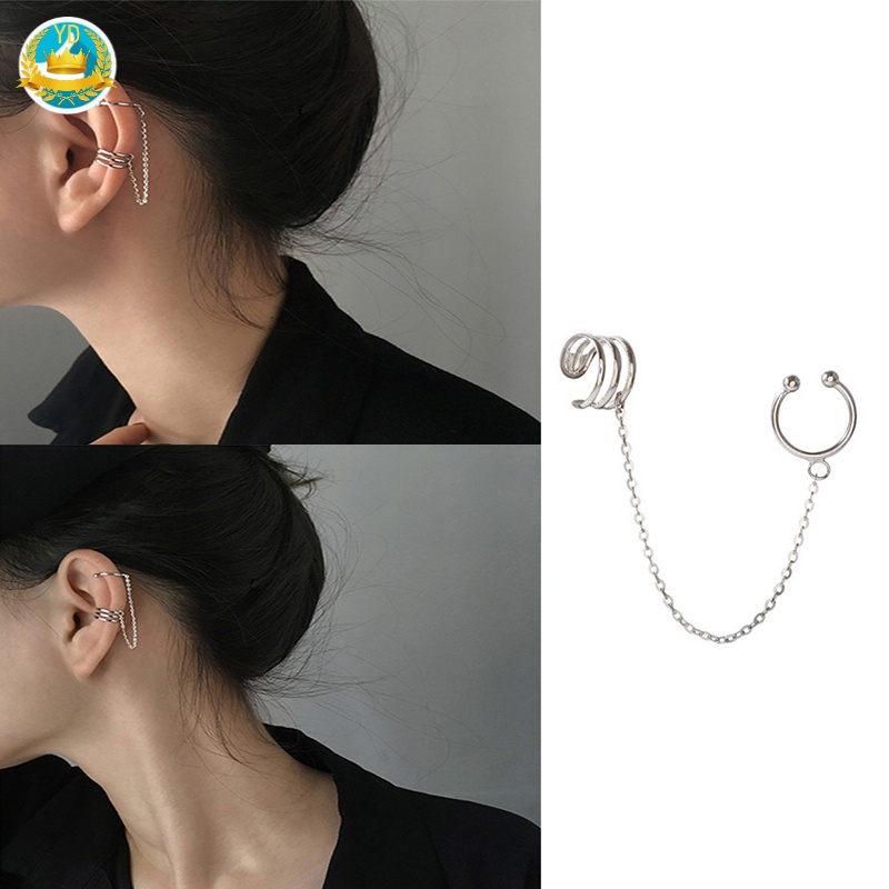 Bông tai dạng kẹp phối dây xích phong cách gothic cá tính thời trang cho nữ