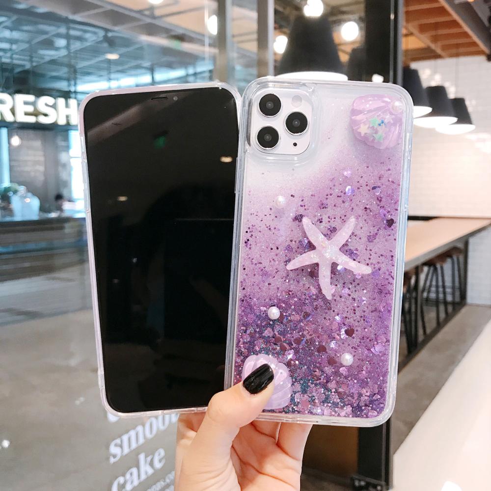 Ốp điện thoại kim tuyến nước chuyển động hình sao biển 3D cho OPPO F19 Pro Plus Realme C11 C15 X50 Pro Reno 5 Pro 5F