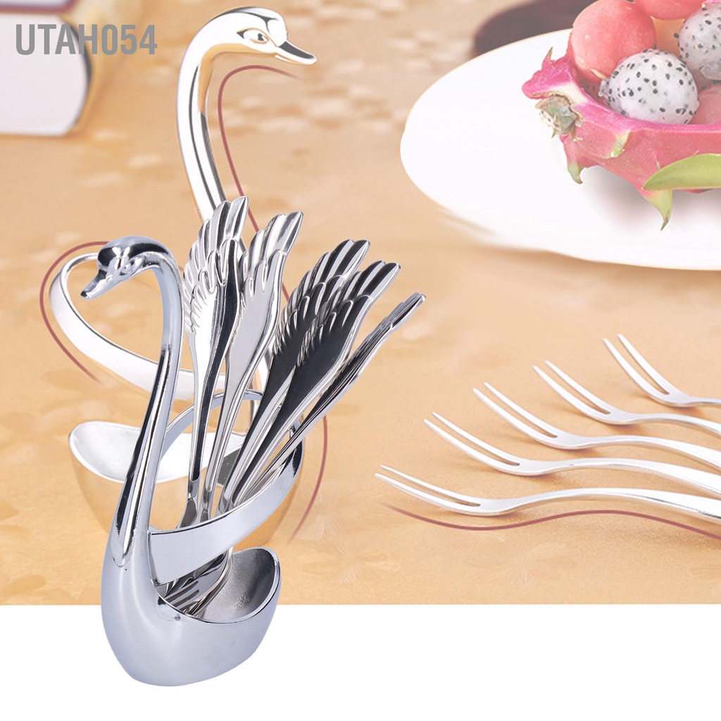 Utah054 5 cái Kẽm Hợp kim Bộ đồ ăn Gương đánh bóng Muỗng Nĩa Hình thiên nga phẳng