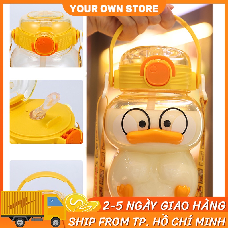 Ly nước dung tích lớn ly trà sữa vịt nhỏ màu vàng ống hút dễ thương và giá trị cao