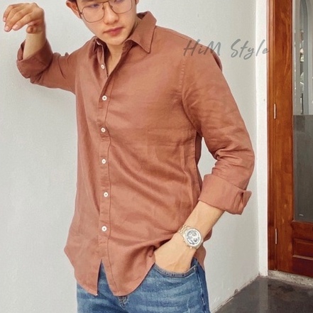 Áo Sơ Mi Nam Tay Dài Trơn Linen Tưng
