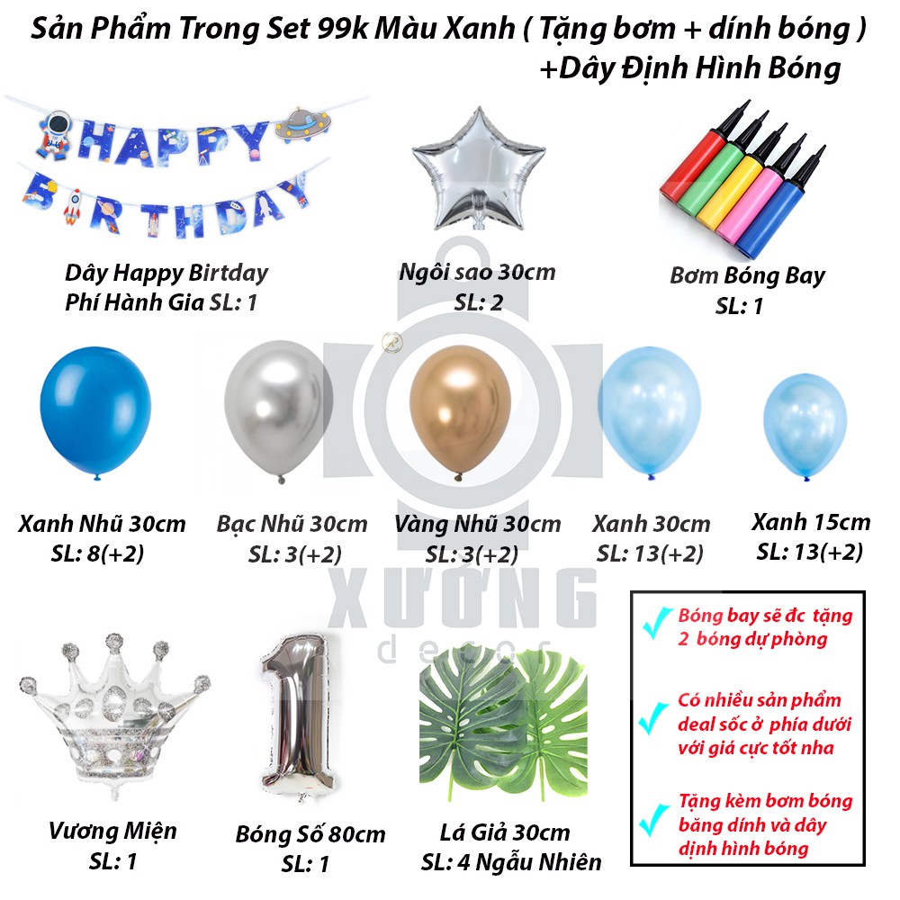 COMBO set trang trí sinh nhật, quà tặng sinh nhật đi kèm dây Happy Birthday và 50 bóng bay, trang trí sinh nhật cho bé