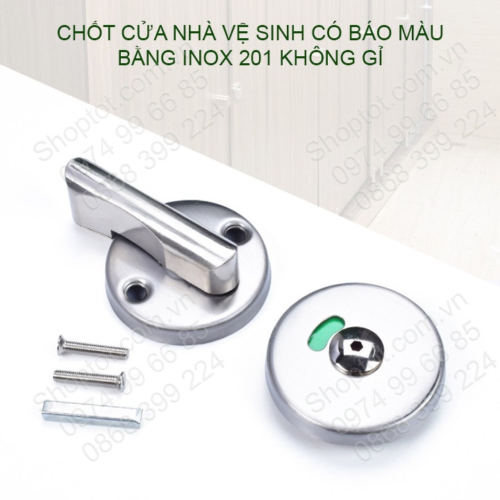 Chốt cửa nhà vệ sinh có chỉ thị màu đỏ-xanh, làm bằng inox 201 không gỉ