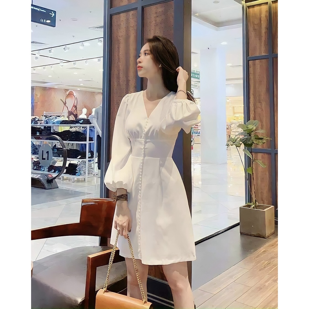 Váy đi tiệc váy trắng cổ tim tay phồng TANA D0055