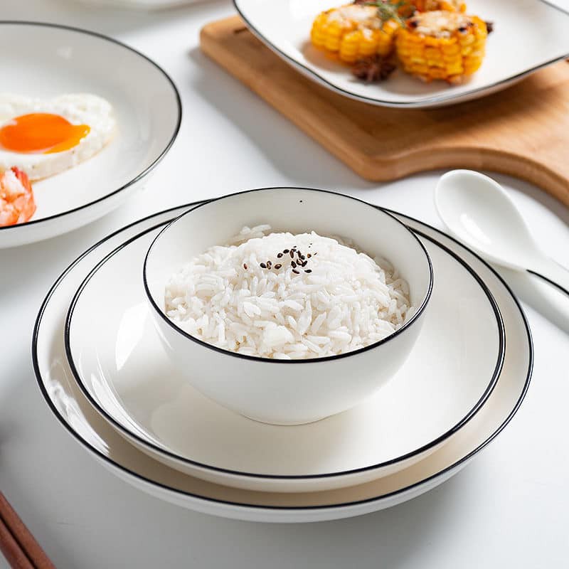Đĩa tròn size to 8 inch, đĩa sứ trắng,  bát đĩa sứ trắng trơn có viền, đồ dùng bàn ăn | BigBuy360 - bigbuy360.vn