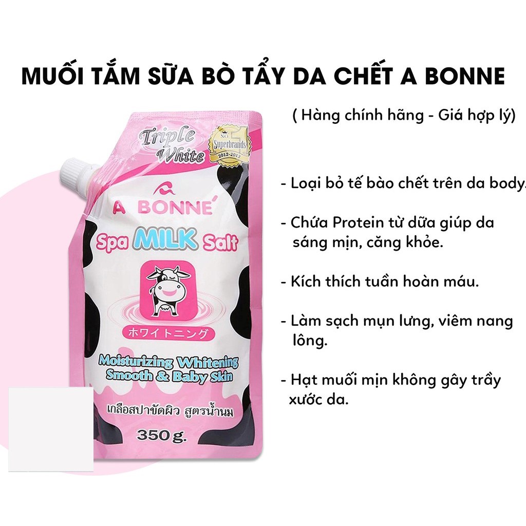 Muối Tắm ABONNE Tẩy Tế Bào Chết  - A Bonné Triple White Spa Milk sữa bò giảm mụn lưng Thái Lan 350g