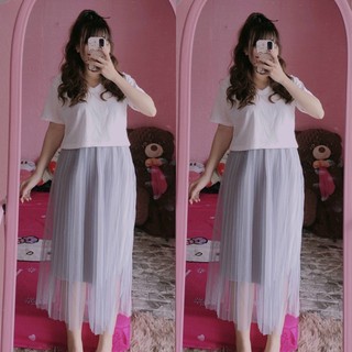 chân váy lưới dài 2 lớp