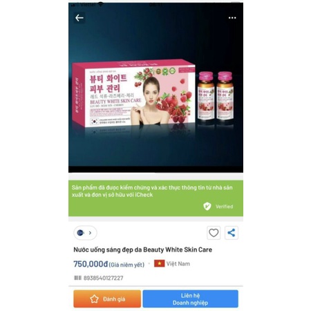 Nước Uống Trắng Sáng Đẹp Da Beauty White Skin Care Với Thành Phần Collagen Nano Nhập Khẩu Hàn Quốc