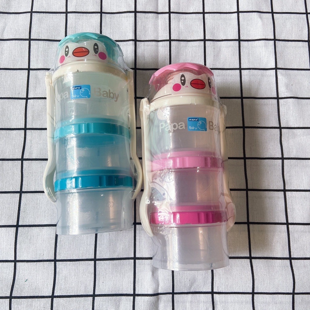 Hộp đựng sữa, đồ ăn dặm 3 tầng - 4 tầng kèm muỗng nĩa cho bé PAPA Thái Lan