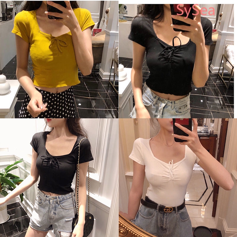 Áo Croptop Ngắn Tay Ôm Dáng Thời Trang Mùa Hè Cho Nữ
