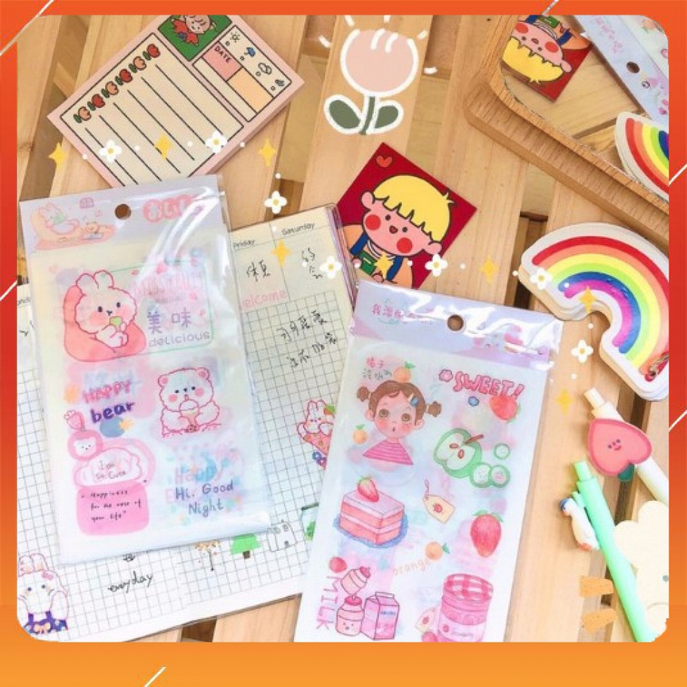Set 6 Tấm Washi Sticker, Hình Dán Xinh Xắn Nhiều Mẫu Trang Trí Sổ
