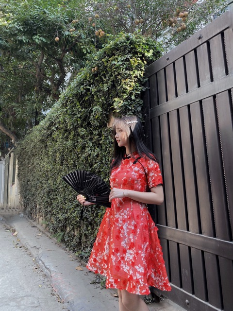 Đầm khuy thắt vải hoa nổi 2 lớp bồng bềnh hot trend | BigBuy360 - bigbuy360.vn