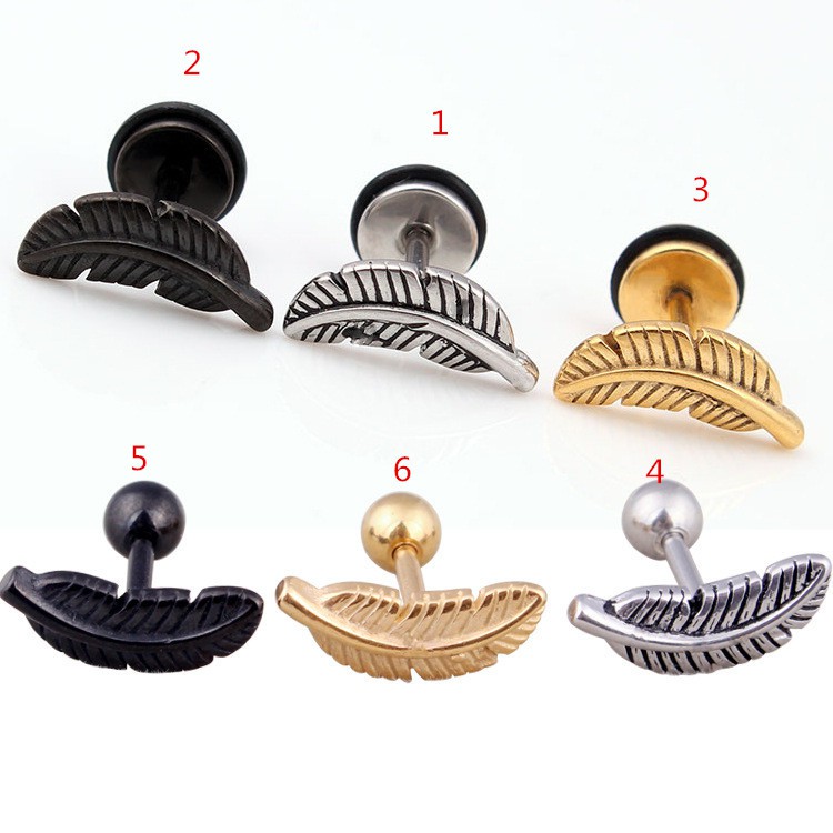 Thép không gỉ Feather Barbell Ear sụn Helix vành Stud Earring Piercing