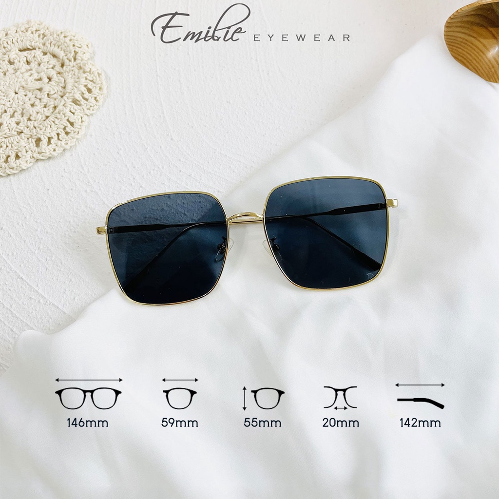 Gọng kính mát kim loại vuông to sang chảnh 3 màu mắt chống UV400 Emilie eyewear phụ kiện thời trang 001