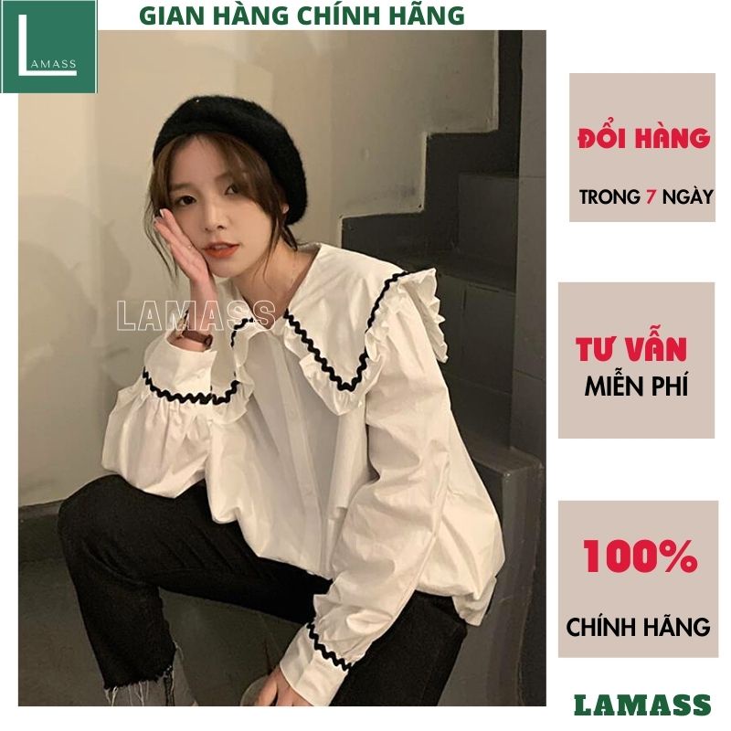 Áo Sơ Mi Nữ form rộng 2 mầu cổ sen kiểu dáng hàn quốc tiểu thư dễ thương đẹp dài tay ulzzang vintage -LAMASS