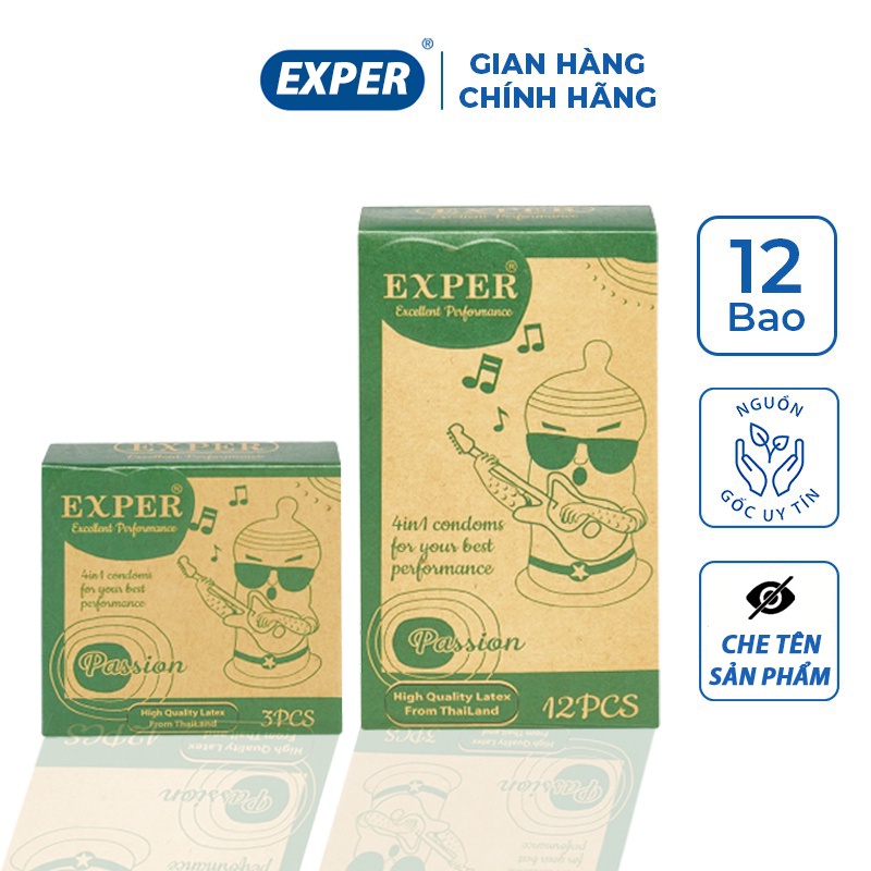 Bao cao su EXPER Passion 4 in 1 chất lượng cao công nghệ Đức bcs gân gai cổ thắt kéo dài