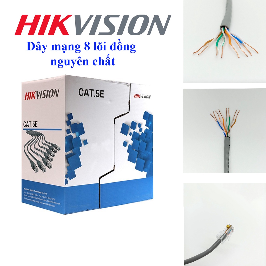 Dây cáp mạng HIKVISION 8 lõi đồng chính hãng chuyên dụng cho camera POE, mạng LAN bán lẻ theo mét, hỗ trợ bấm 2 đầu