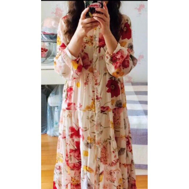 Đầm maxi vintage xinh đẹp Ảnh video thật