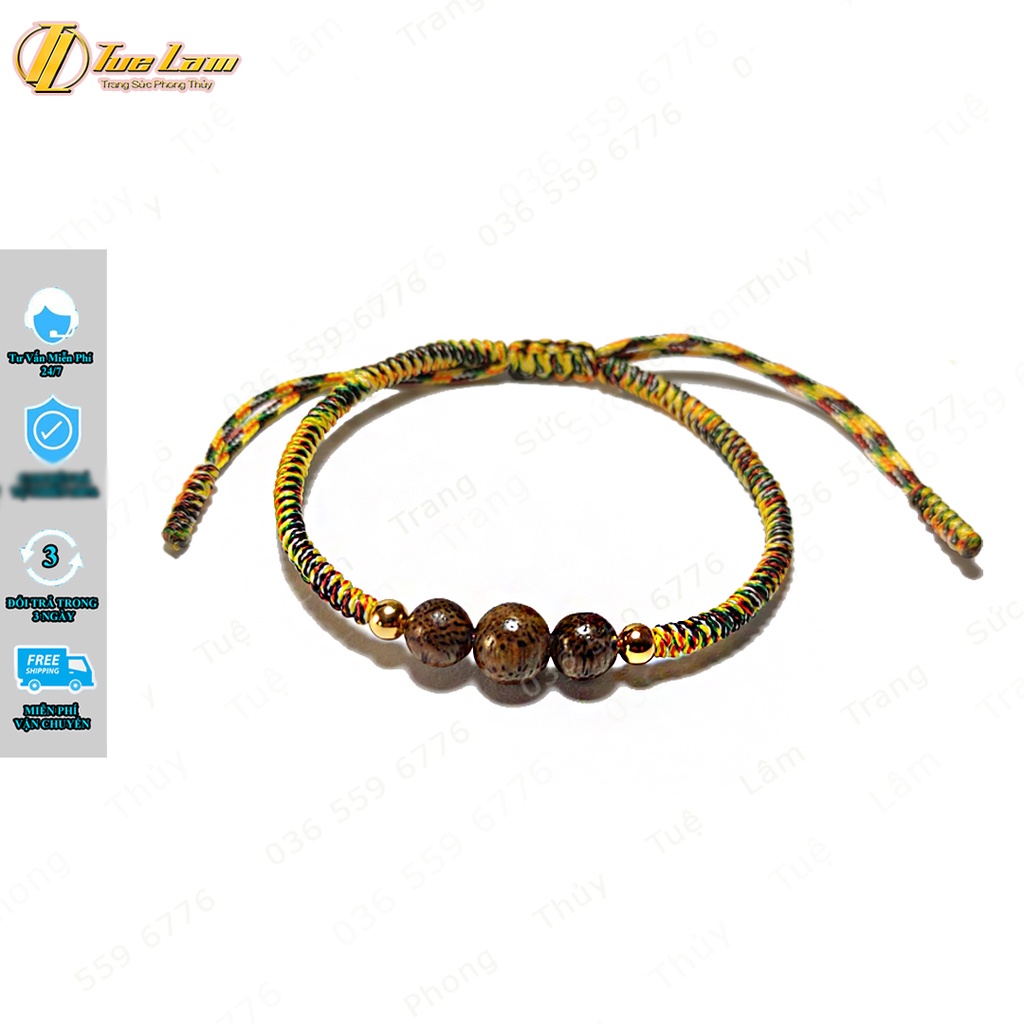 Vòng Tay Handmade Dây Chỉ Bện Hạt Trầm Hương Bi Vàng - Tuệ Lâm