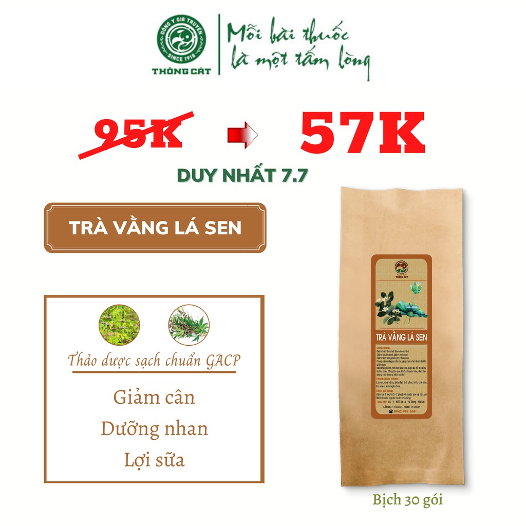 [GIẢM CÂN NHANH] Trà vằng lá sen thảo dược đông y Thông Cát (SINCE 1918)- Bịch 30 gói