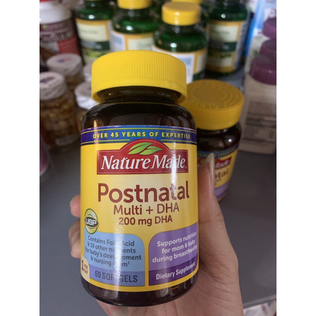 Vitamin tổng hợp Nature Made Postnatal Multi +200mg DHA 60 Softgels [HÀNG MỸ]