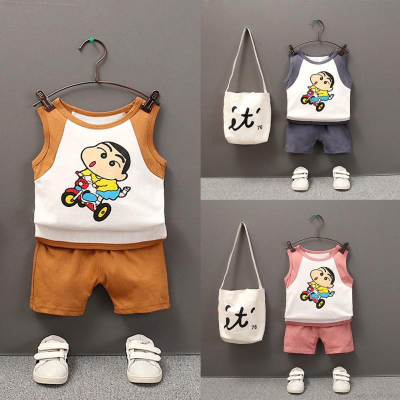 Quần short + áo thun không tay họa tiết hoạt hình dùng cho trẻ nhỏ