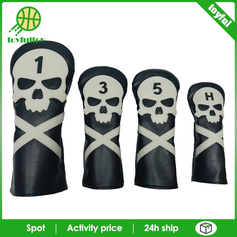 Set 4 Vỏ Bọc Đầu Gậy Đánh Golf Bằng Gỗ Hình Đầu Lâu