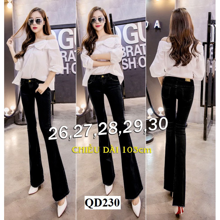 Quần Jean Nữ Lưng Cao 💕FREESHIP💕 Quần jean đen lưng cao 1 nút ống loe QD230