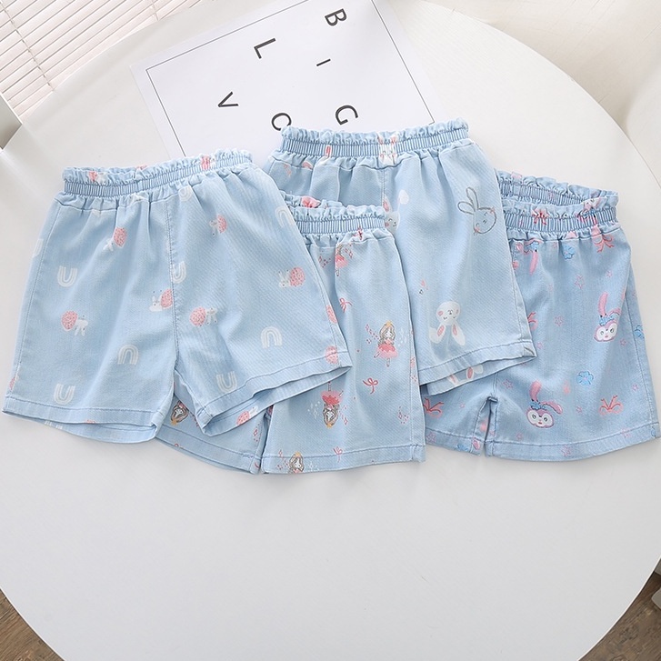 Quần Đùi Bé Gái / Quần Sooc Bé Gái Chất Liệu Bò Giấy Siêu Mềm Mát Cạp Chun Co Dãn Thoải Mái Cho Bé Từ 11-29kg