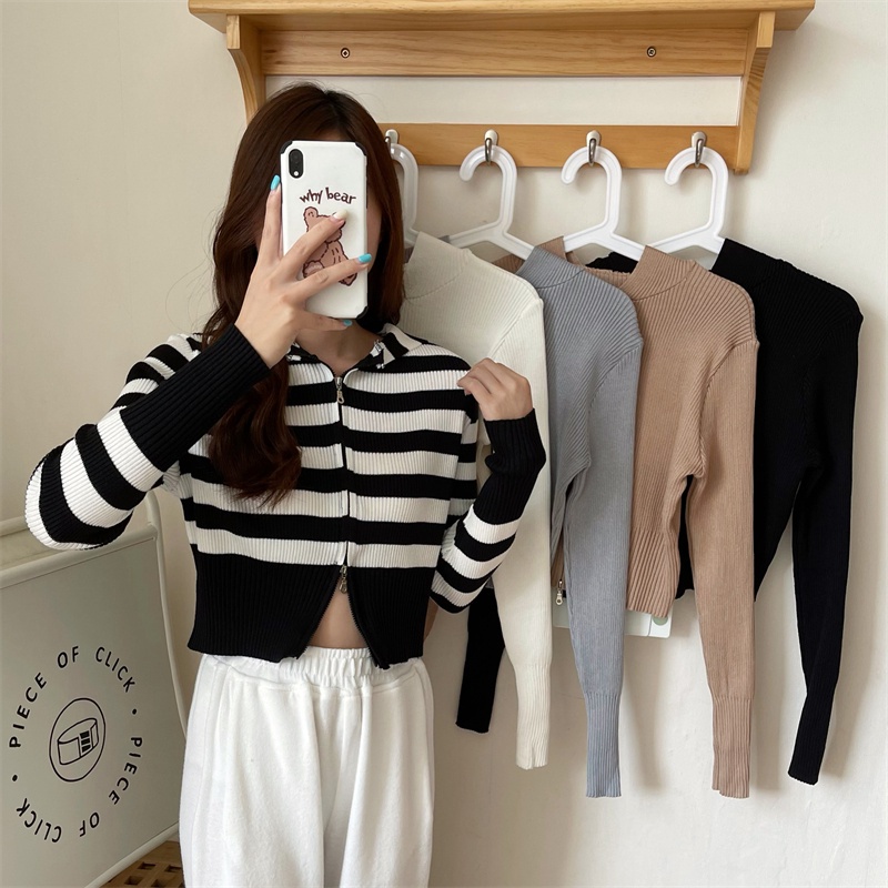 Áo Khoác Cardigan Dệt Kim Có Mũ Trùm Hai Đầu Dáng Ôm Phối Khóa Kéo Phong Cách Hàn Quốc Thiết Kế Mới172279