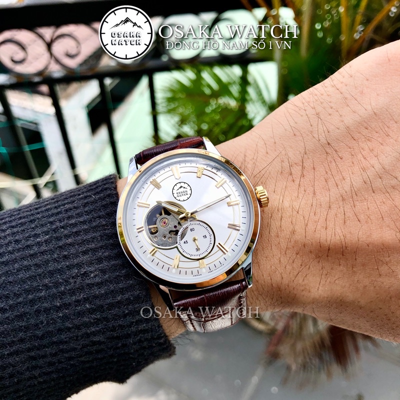 Đồng Hồ Nam Osaka Semi Skeleton Máy Cơ Automatic Dây Kim Loại Hàng Cao Cấp Mới - Màu Trắng
